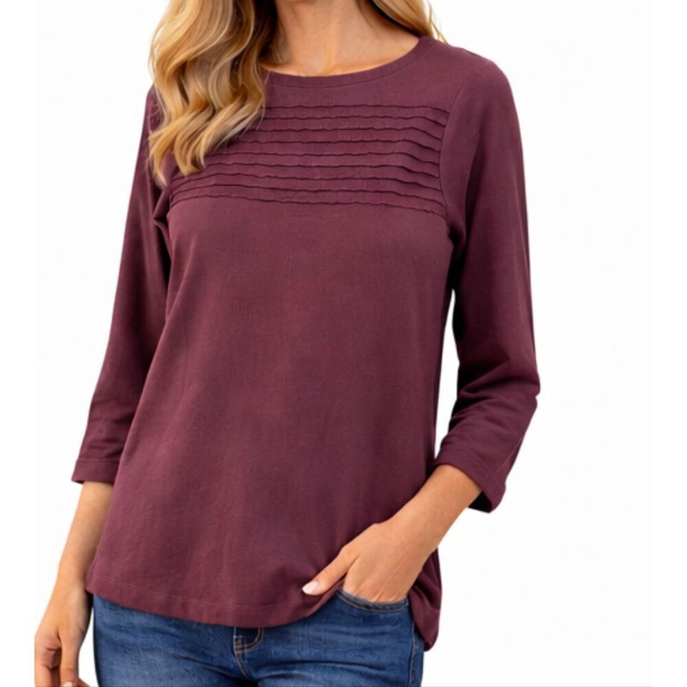 The Territory Ahead purple Pima cotton ruffled neck top M
